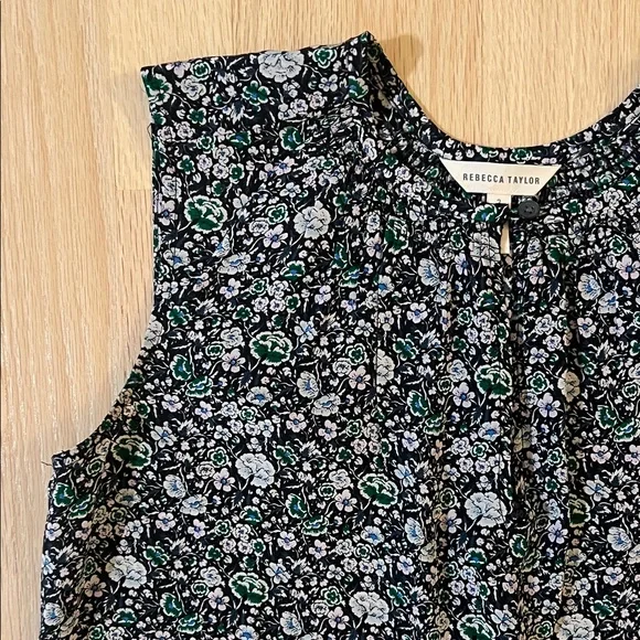 Rebecca Taylor Navy and Floral 100% Silk Sleeveless Blouse - Size 2 - Picture 3 of 6